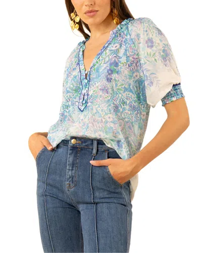 Hale Bob Yareli Short Sleeve Silk-blend Top In Blue