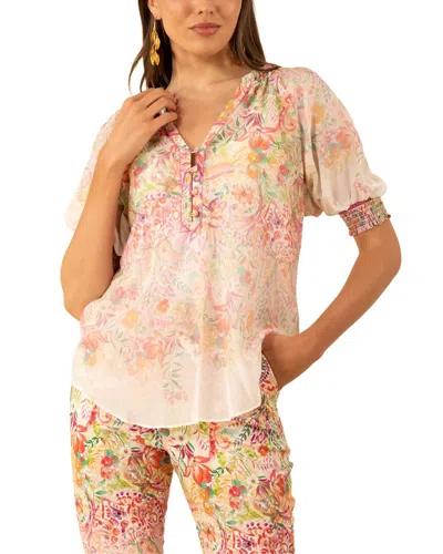 Hale Bob Yareli Short Sleeve Silk-blend Top In Multi
