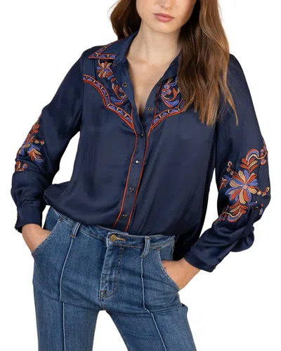 Hale Bob Zendaya Long Sleeve Woven Blouse In Blue