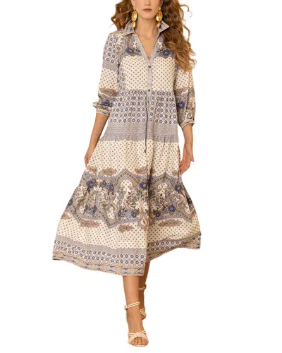 Hale Bob Zora Linen-blend Midi Dress In Blue