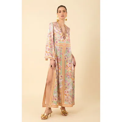 Halebob Aileen Silk Caftan Dress Beaded In Green