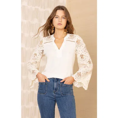 Halebob Cecelia Crochet Trim Top In Ivory