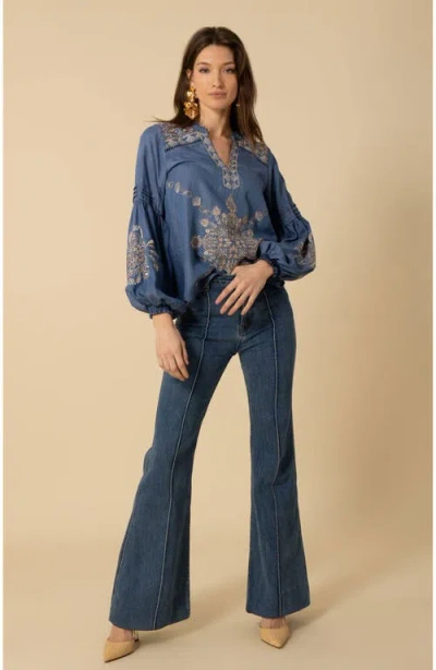 Halebob Elliott Embroidered Chambray Top In Blue
