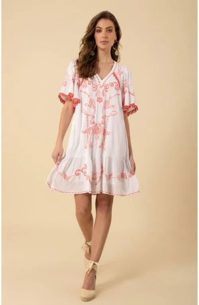 Halebob Lennox Embroidered Dress In Coral