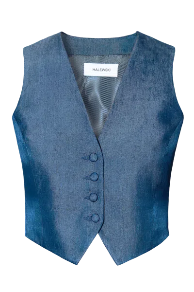 Halewski Vest Sylvia Navy Denim In Dolphin Grey