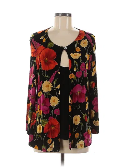 Pre-owned Half Moon Bay Long Sleeve Top Black Plunge Neckline Tops