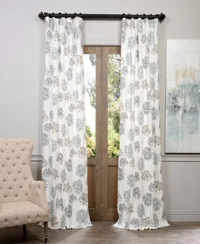 Half Price Drapes Allium Blue Grey Floral Printed Cotton Room Darkening Curtain In Cream
