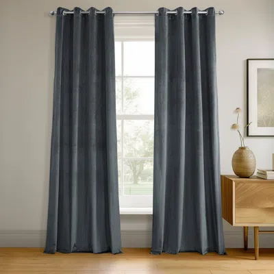 Half Price Drapes Distance Blue Grey Grommet Signature Velvet Blackout Curtain In Multi