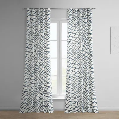 Half Price Drapes Ellis Blue Abstract Printed Cotton Room Darkening Curtain