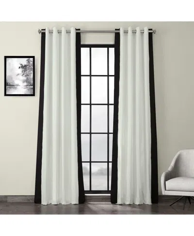 Half Price Drapes Fresh Popcorn & Black Bordered Grommet Vertical Printed Cotton Curtain In White