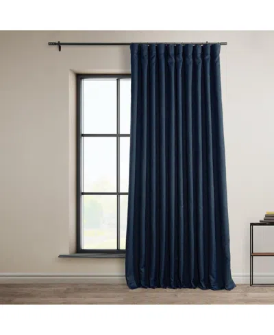 Half Price Drapes Indigo Extra Wide Textured Faux Linen Room Darkening Curtain In Blue