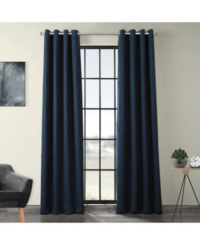 Half Price Drapes Indigo Grommet Textured Faux Linen Room Darkening Curtain In Blue