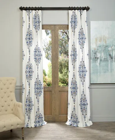 Half Price Drapes Kerala Blue Emblem Printed Cotton Room Darkening Curtain In Cream