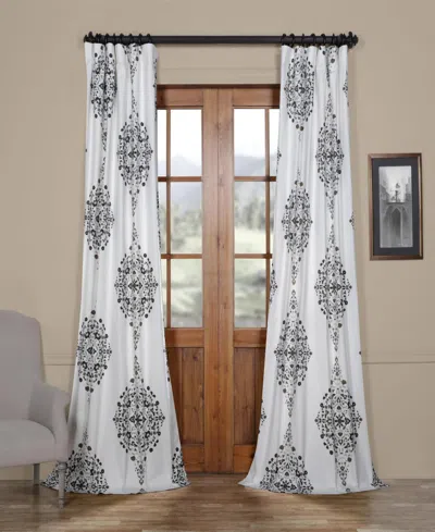 Half Price Drapes Kerala Cocoa Emblem Printed Cotton Room Darkening Curtain In White