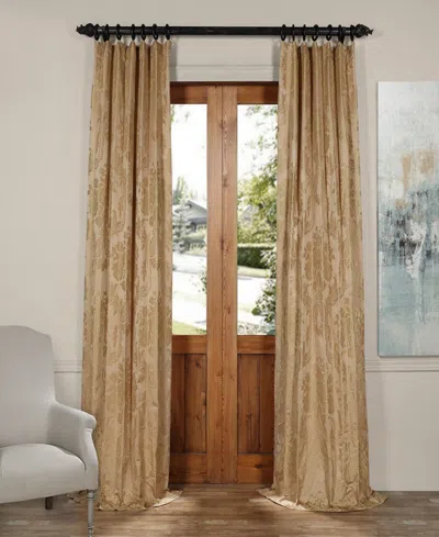 Half Price Drapes Magdelena Beige & Gold Damask Faux Silk Jacquard Room Darkening Curtain In Beige,tan