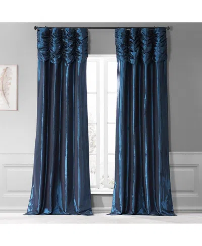 HALF PRICE DRAPES NAVY RUCHED SOLID FAUX SILK TAFFETA ROOM DARKENING CURTAIN