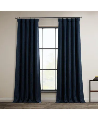 Half Price Drapes Nightfall Navy Textured Faux Linen Room Darkening Curtain In Blue