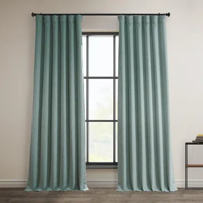 Half Price Drapes Nomad Tan Textured Faux Linen Room Darkening Curtain In Blue