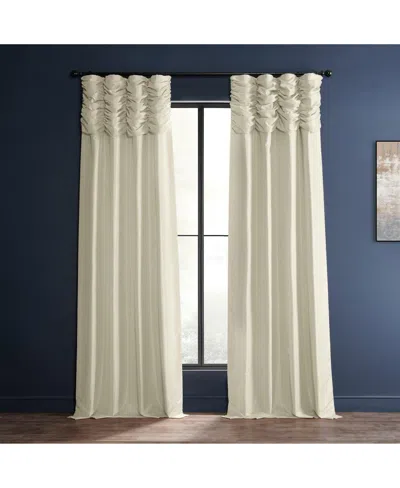 HALF PRICE DRAPES OFF WHITE RUCHED VINTAGE TEXTURED FAUX DUPIONI SILK CURTAIN