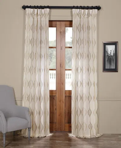 Half Price Drapes Suez Bronze Embroidered Striped Patterned Faux Linen Sheer Curtain In Beige,tan
