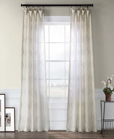 Half Price Drapes Suez Natural Embroidered Striped Patterned Faux Linen Sheer Curtain In Cream