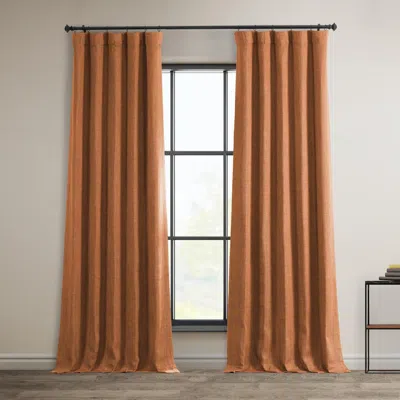 Half Price Drapes Tuscany Green Textured Faux Linen Room Darkening Curtain In Orange