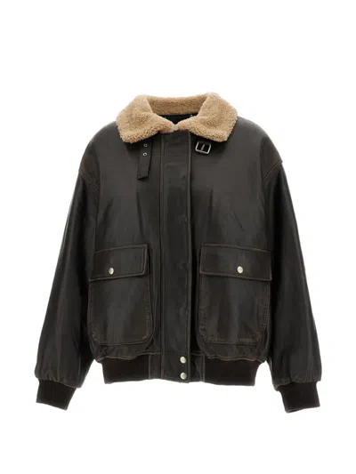 Halfboy Alice Shearling-collar Leather Jacket In Brown