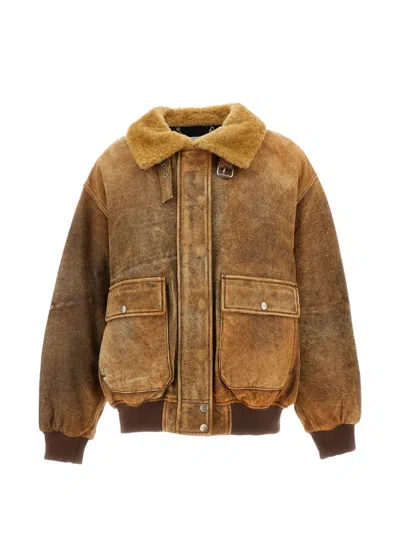 Halfboy Alice Shearling-collar Leather Jacket In Brown