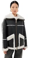 Halfboy Leather Panelled Shearling Jacket In Black