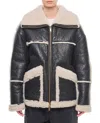 Halfboy Leather Panelled Shearling Jacket In Gray