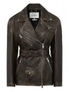 Halfboy Belted Biker Jacket In Brown