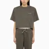 HALFBOY BLACK WASHED-OUT EFFECT CROPPED T-SHIRT WITH MAXI SHOULDERS FOR WOMEN