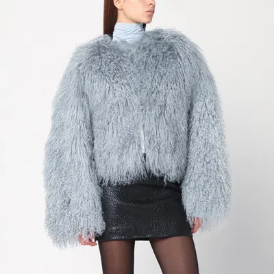 Halfboy Short Grey Blue Fur Coat In Gray