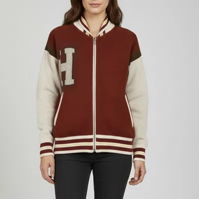 Pre-owned Halfboy Brown Intarsia Wool Knit Varsity Jacket S