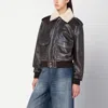 Halfboy Brown Leather Bomber Jacket With Shearling Collar In Brown