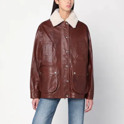 Halfboy Brown Leather Jacket With Shearling Collar In Multi