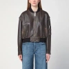 Halfboy Brown Vintage-effect Leather Bomber Jacket In Brown