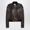 Halfboy Brown Vintage-effect Leather Bomber Jacket
