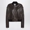 Halfboy Brown Vintage-effect Leather Bomber Jacket