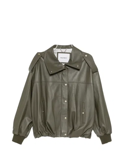Halfboy Buttoned Leather Jacket In Green