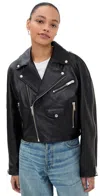 Halfboy Black Leather Biker Jacket For Women In Black
