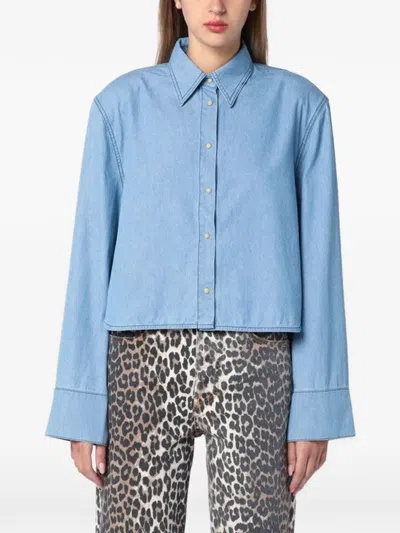 Halfboy Denim Shirt With Collared Neck And Cuffed Sleeves In Blue