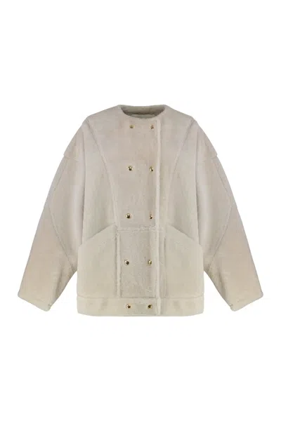 Halfboy Double-breasted Sheepskin Jacket In Gray