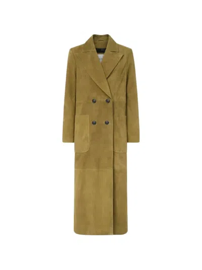 Halfboy Double-breasted Suede Coat In Green