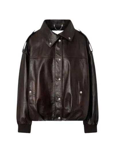 Halfboy Epaulette Leather Jacket In Brown
