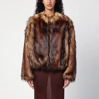 Halfboy Faux Fur Zip Jacket In Brown