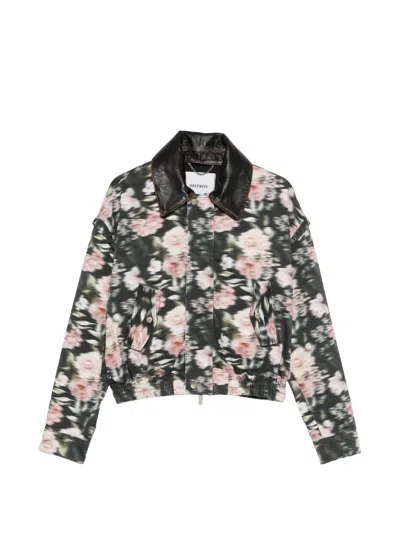Halfboy Floral-print Leather-collar Bomber Jacket In Multi