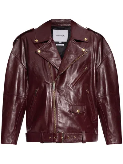 Halfboy Leather Biker Jacket In Red