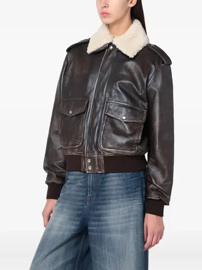 Halfboy Leather Bomber Jacket In Black