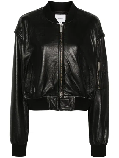 Halfboy Cropped Leather Bomber Jacket In Black